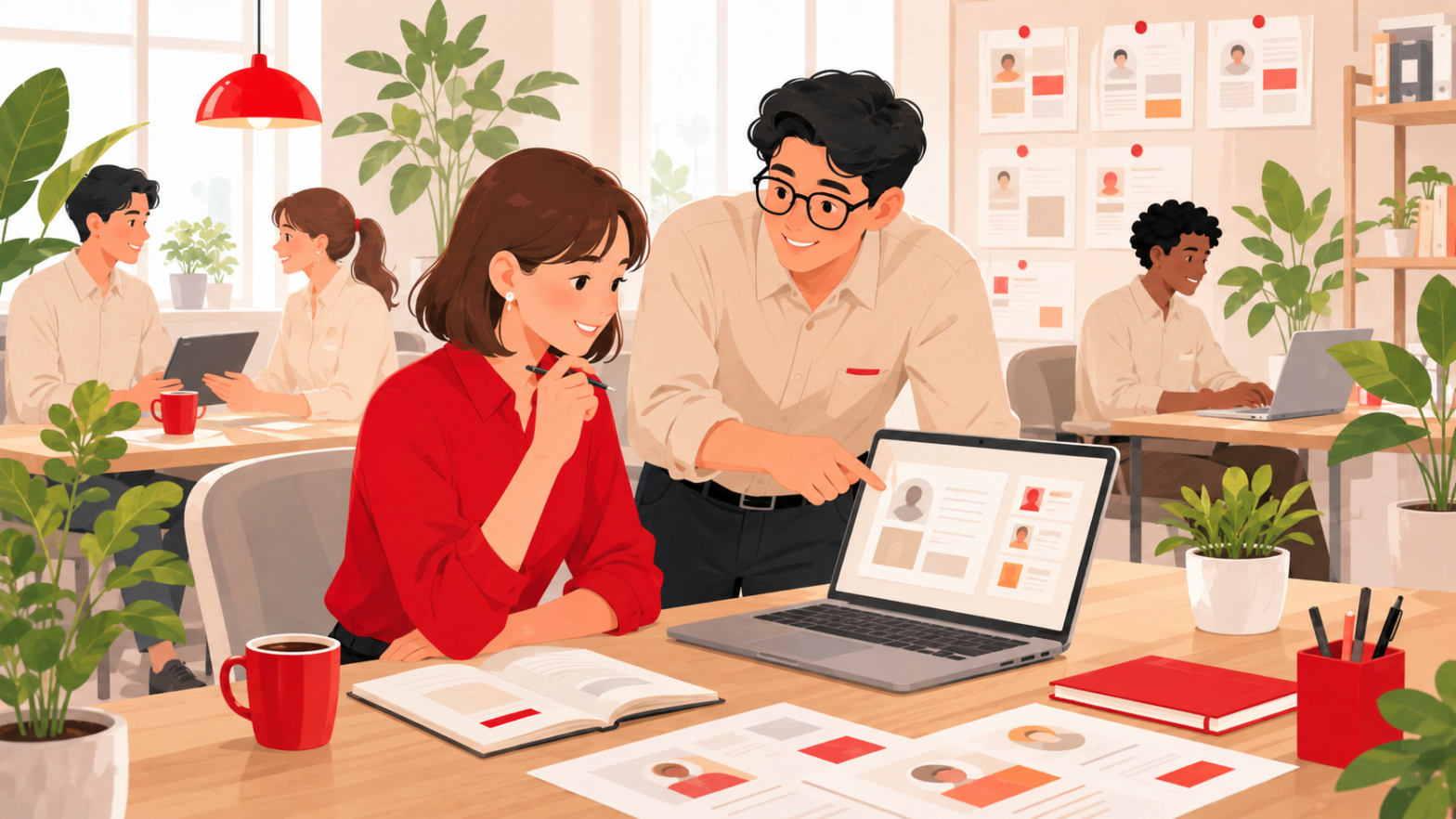 採用担当者が学生一人ひとりのプロフィールを読み込み、個別にスカウトを検討している様子