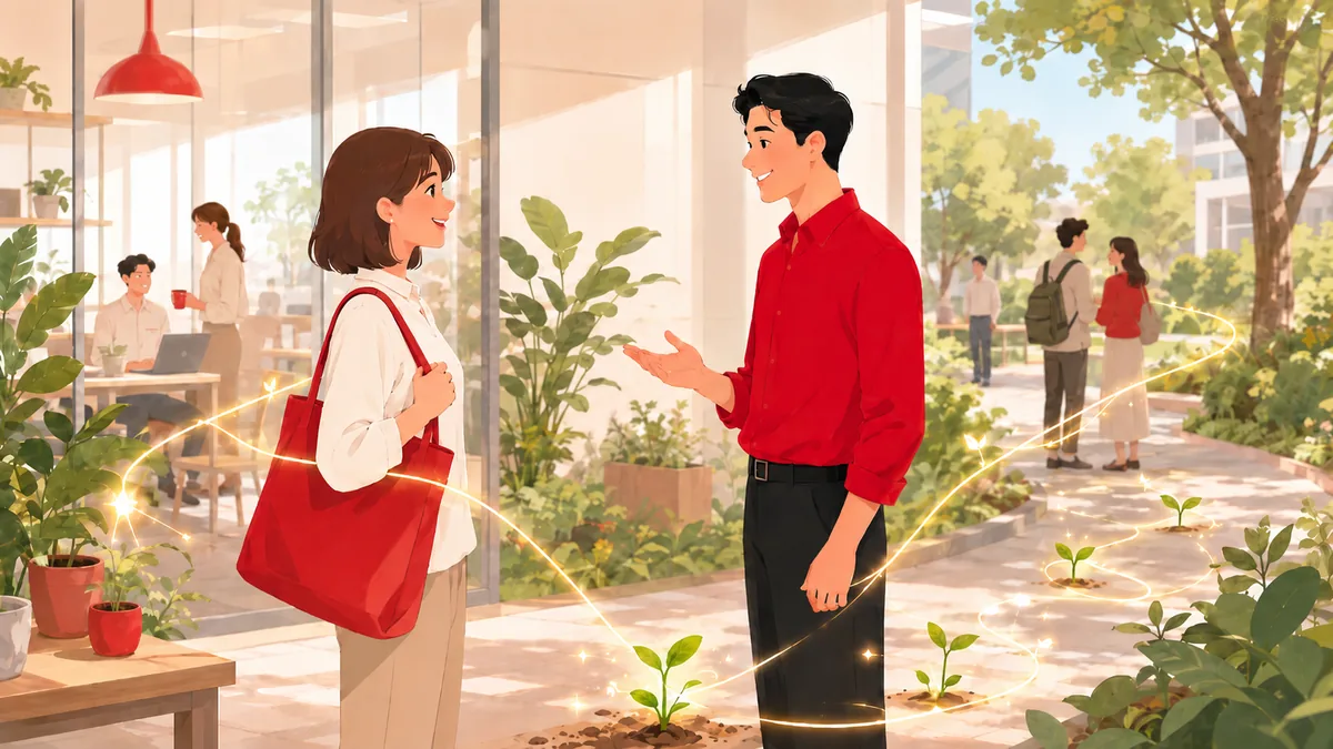 今回は見送った学生との縁を大切に残し、次の機会につなげる採用ノウハウを象徴するイラスト